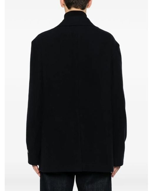 Canali Black Logo-Patch Double-Breasted Peacoat for men
