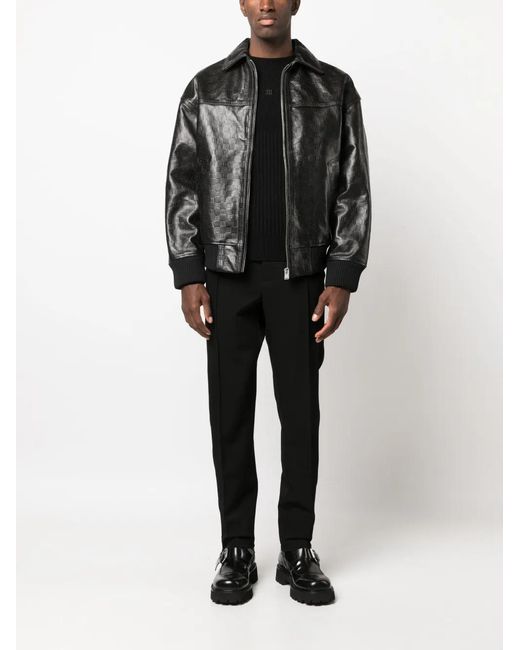 M I S B H V Black Monogram-Jacquard Leather Jacket for men