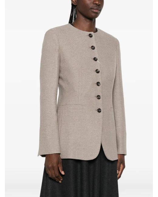 Max Mara Natural Button-Up Collarless Jacket