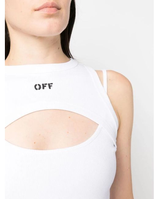 Off-White c/o Virgil Abloh White Stamp Logo-print Cut-out Stretch-cotton Top