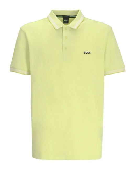 Boss Yellow Striped-Trim Polo Shirt for men