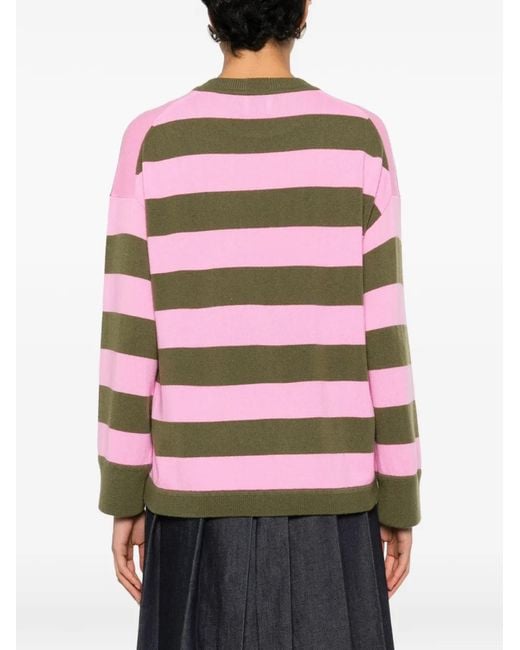 Allude Gray Striped-Pattern Sweater