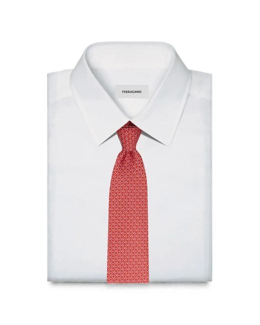 Ferragamo Red Gancini Square-Print Silk Tie for men