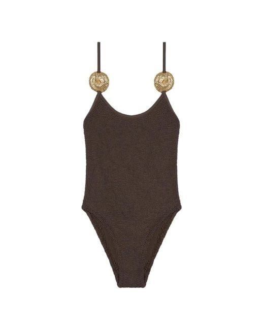 Reina Olga Brown Circe Crinkle-Effect Swimsuit