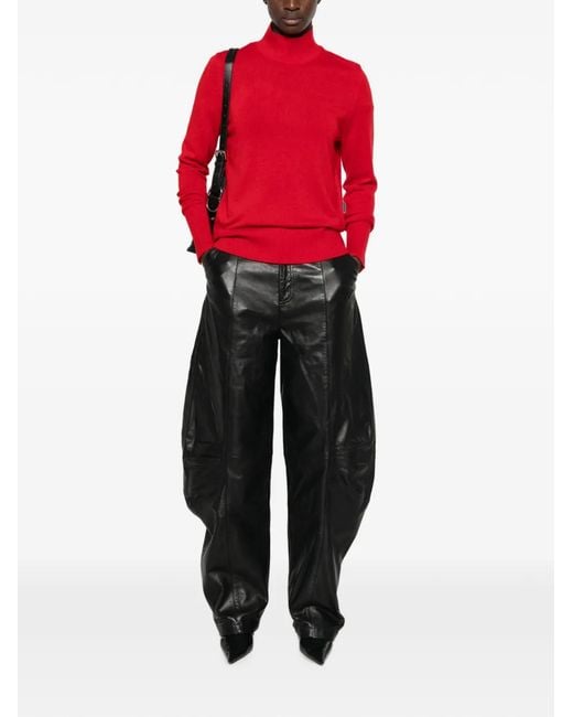 Pinko Red High-Neck Logo-Patch Sweater