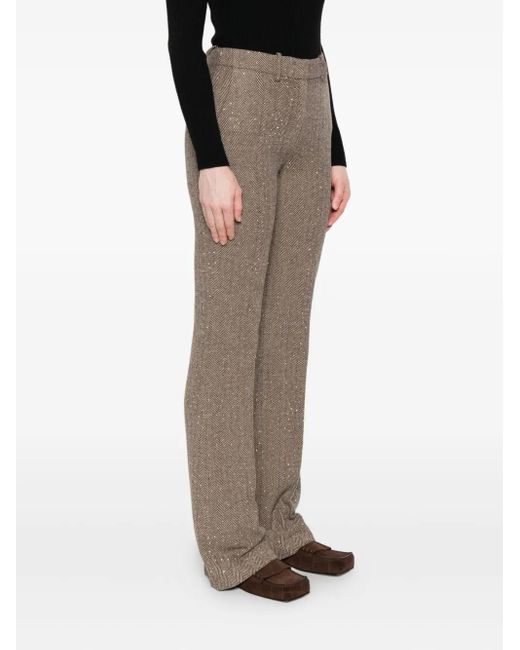 ERMANNO FIRENZE Gray Herringbone Sequin Trousers