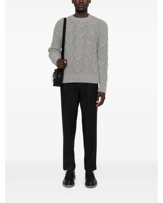 Malo Gray Cable-Knit Crew-Neck Sweater for men