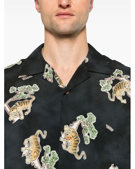 Visvim Black Copa Tiger-print Silk Shirt for men