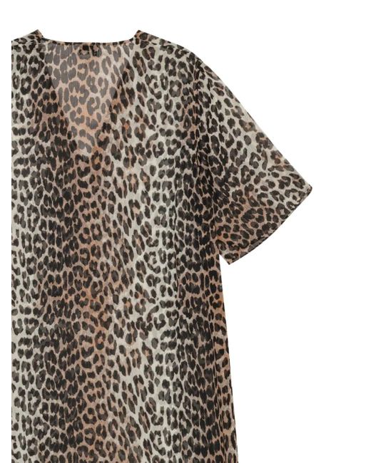 Ganni Natural Leopard-Print Ruffled Dress