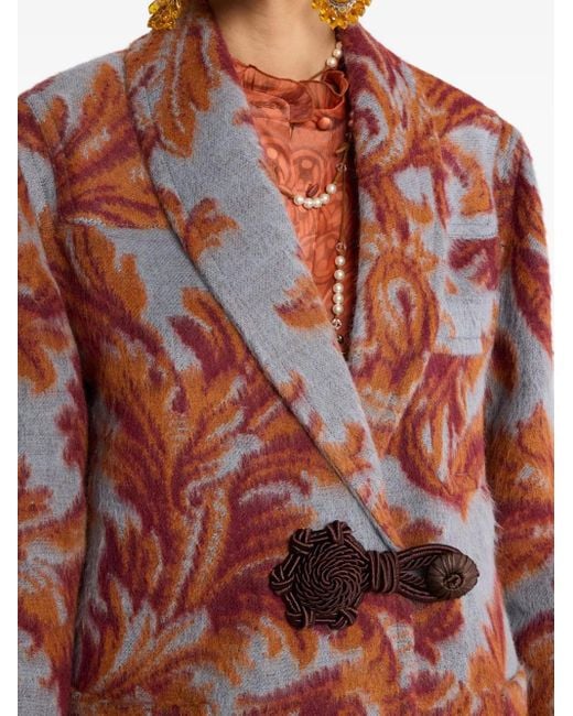 Etro Brown Jacquard-Pattern Toggle Coat