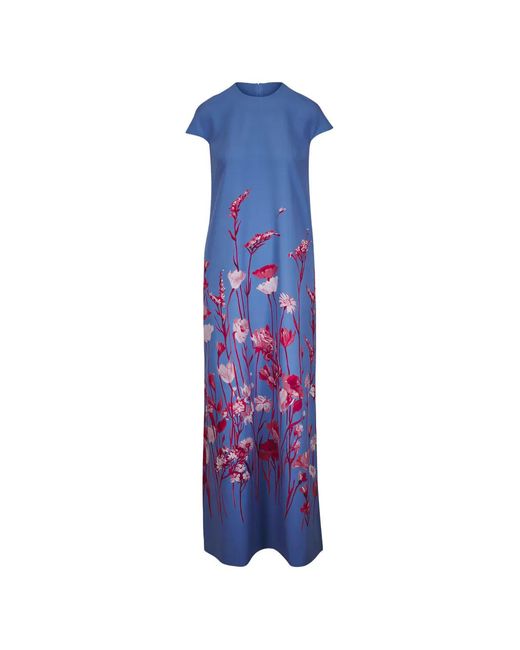 Lela Rose Blue Augusta Floral-Pattern Dress