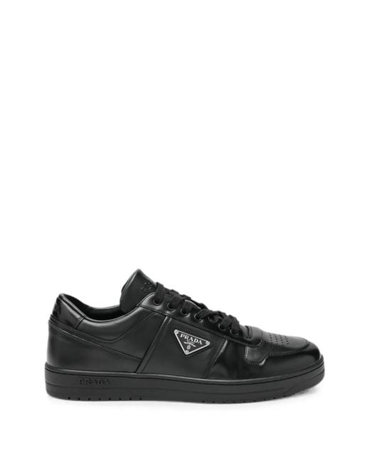 Prada Black Downtown Triangle-Logo Leather Sneakers for men