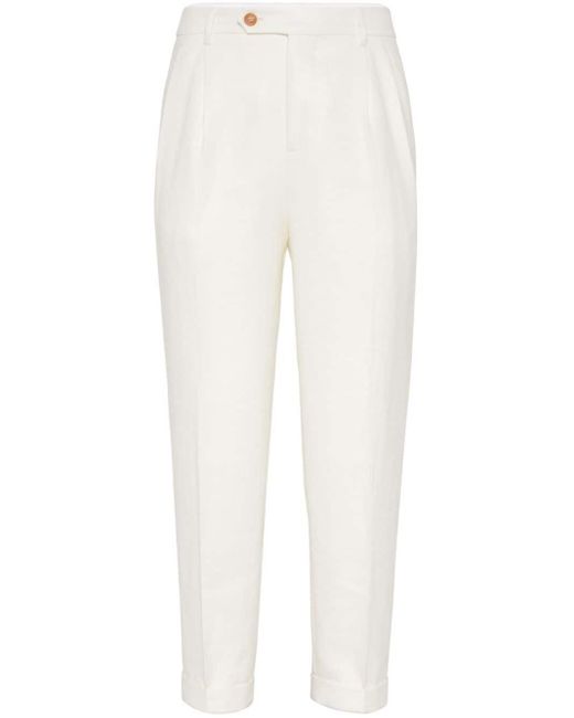 Brunello Cucinelli White Tapered Linen-blend Trousers for men