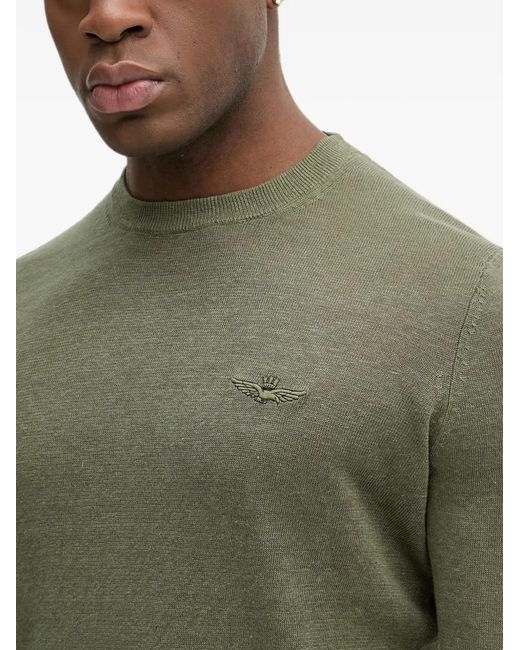 Aeronautica Militare Green Logo-Embroidered T-Shirt for men