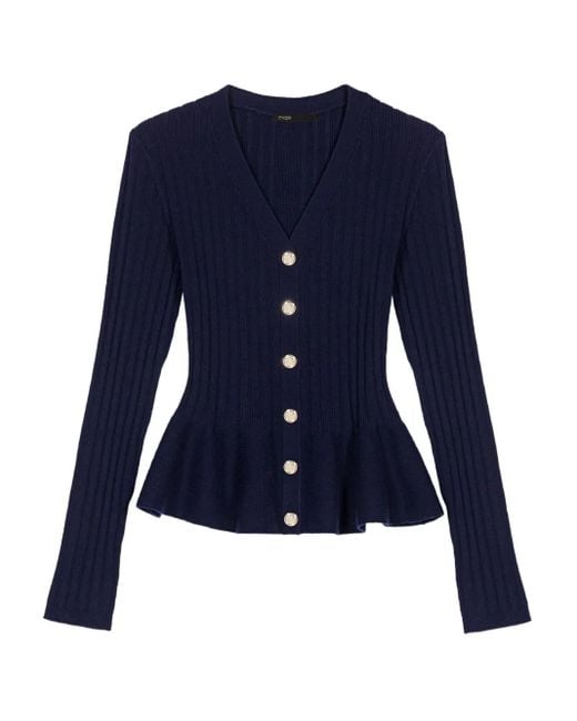 Maje Blue Button-Down Peplum Cardigan