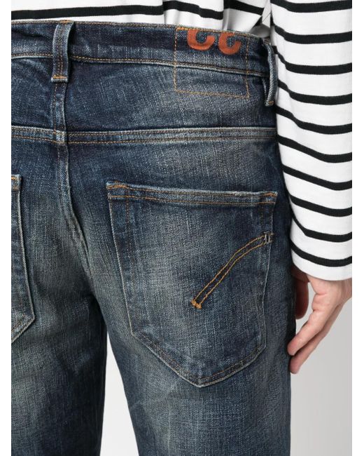 Dondup Blue Whiskering-Effect Cotton Jeans for men