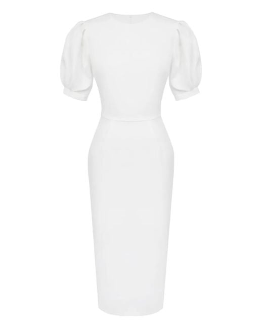 POST MERIDIEM White Voluminous-Sleeve Midi Dress