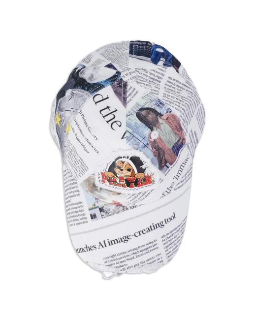 TRINITESTUDIO Gray Newspaper-Print Baseball Cap