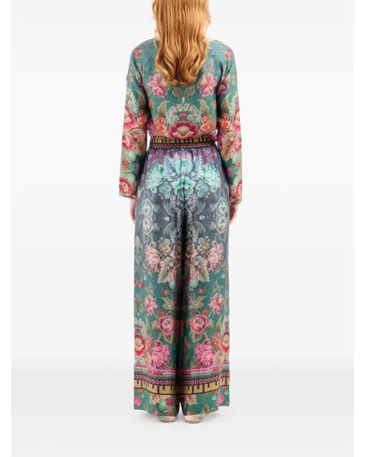 Pierre Louis Mascia Blue Aloe Floral-Print Elasticated-Waistband Palazzo Pants