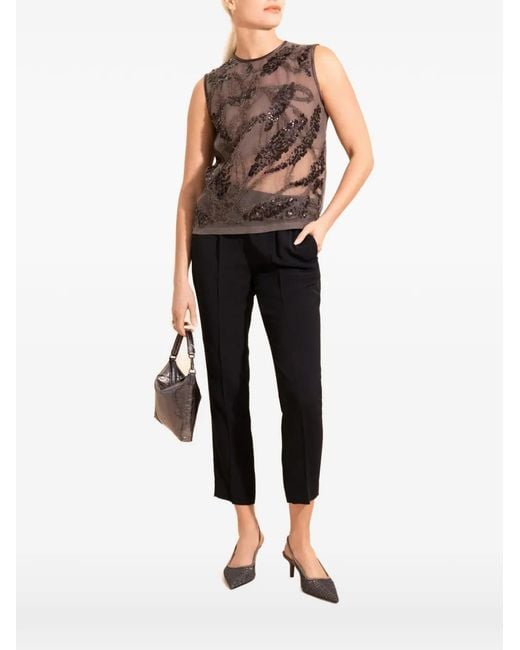 Brunello Cucinelli Black Embroidered Sleeveless Blouse