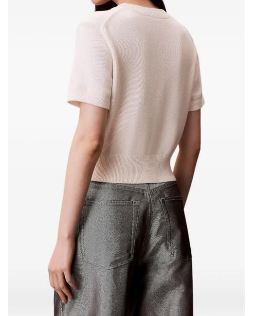 Calvin Klein Gray Logo-Embroidered T-Shirt