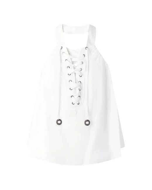 Pinko White Lace-Detail Halterneck Blouse