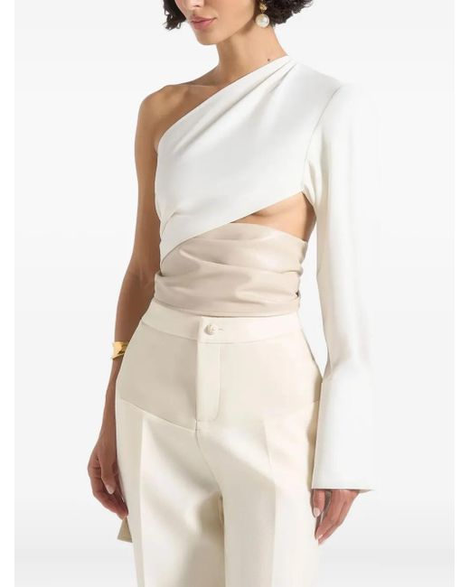 Manière De Voir White Coralie One Sleeve Leather Wrap Top