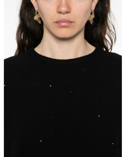 Antonelli Black Sequin-Embellished Short-Sleeved Top