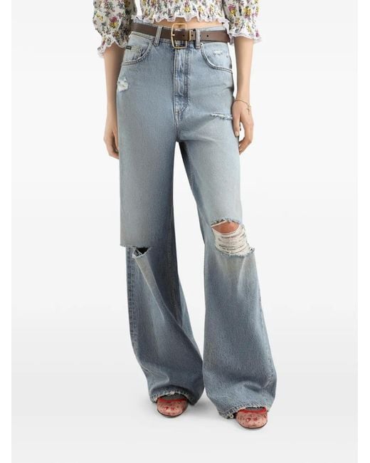 Dolce & Gabbana Blue Distressed Wide-Leg Jeans
