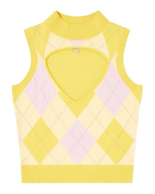 DIESEL Yellow M-Romko-Sl Cutout-Neckline Wool Vest