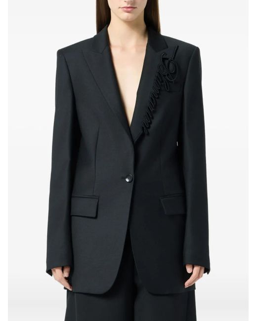 Blumarine Black Embroidered-Logo Single-Breasted Blazer