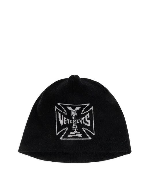 Vetements Black Wool Beanie With Logo