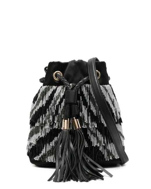 Emilio Pucci Black Beaded-Fringe Bucket Bag