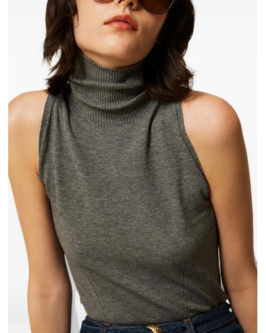 Twinset Gray Turtleneck Knit Top