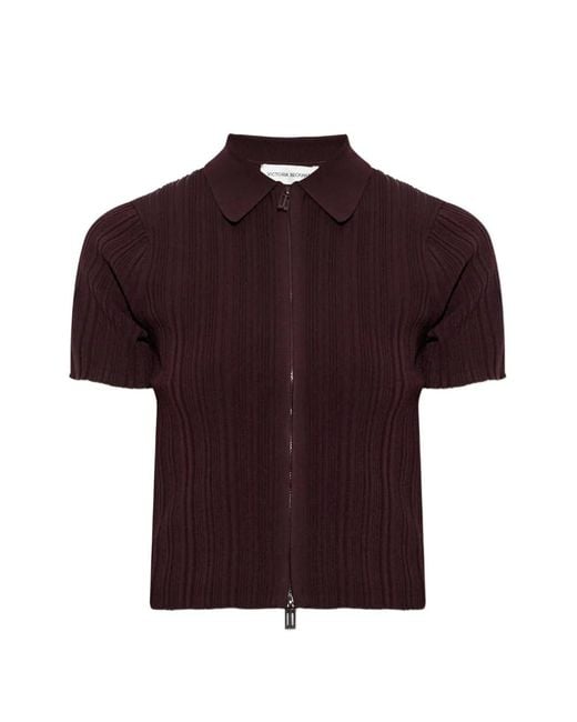 Victoria Beckham Red Ribbed Short-Sleeve Cardigan