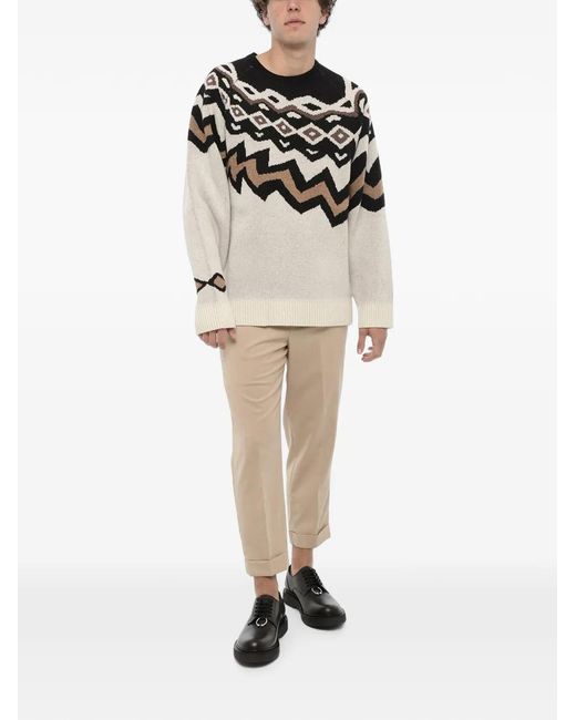 Neil Barrett Natural Geometric-Pattern Wool Sweater for men
