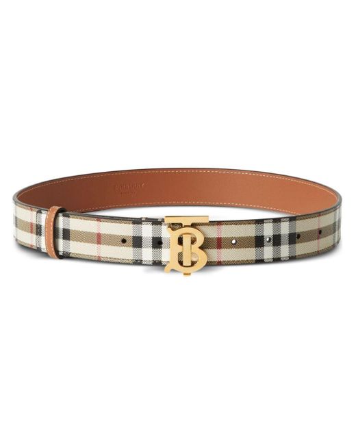 Burberry Brown Check And Leather Tb Belt