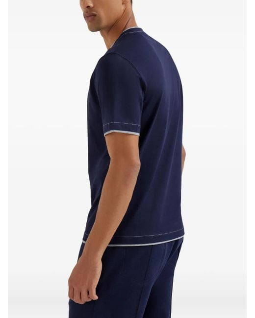 Brunello Cucinelli Blue Logo Cotton T-Shirt for men