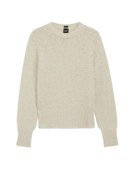 Boss White Pull En Maille De Coton Mélangé Structurée