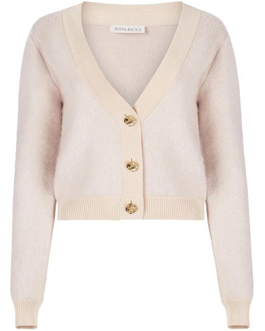 Nina Ricci Natural Mohair Blend V-Neck Cardigan
