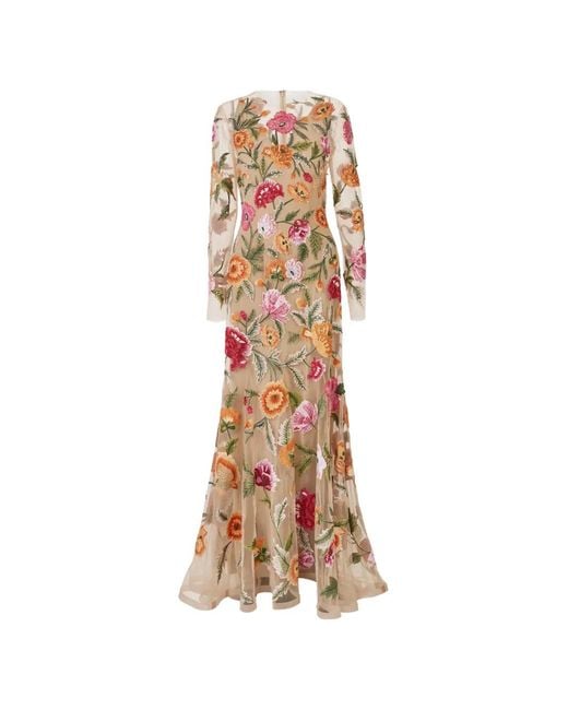 Carolina Herrera White Floral-Embroidered Tulle Gown