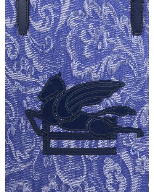 Etro Blue Medium Love Trotter Jacquard Appliqué Tote Bag