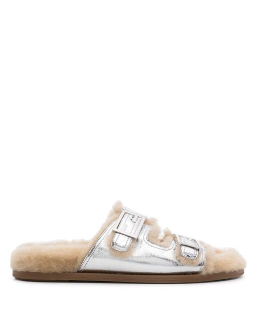 Fendi White Feel Leather Slides for men