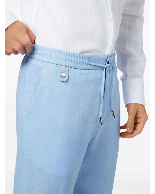 Billionaire Blue Logo-plaque Linen Track Pants for men