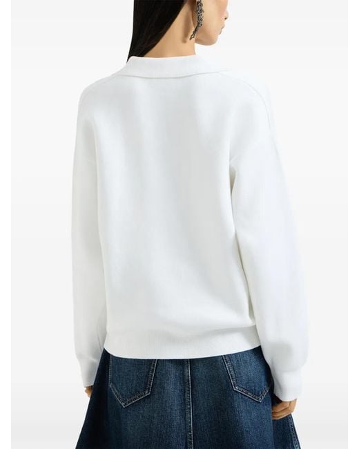 Brunello Cucinelli White Polo-Collar Sweater