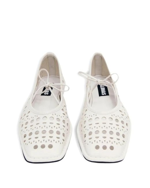 Alohas White Sway Slit Flat Pumps