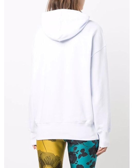 MSGM White Logo-Print Cotton Hoodie
