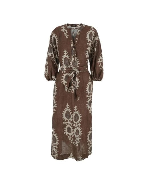 Bazar Deluxe Brown Printed Tie-Waist Maxi Dress