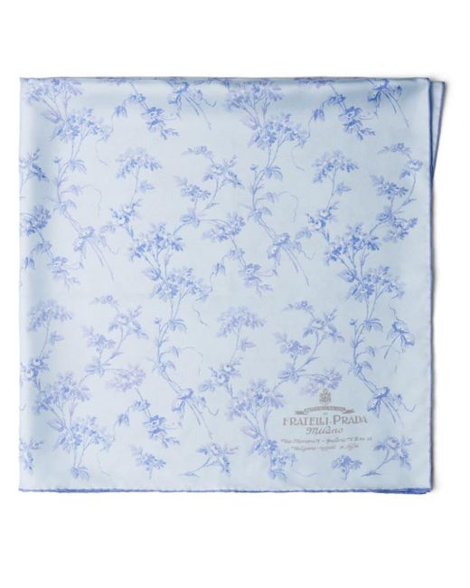 Prada Blue Floral-print Silk Scarf