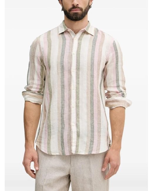 Benetton White Striped Linen Shirt for men